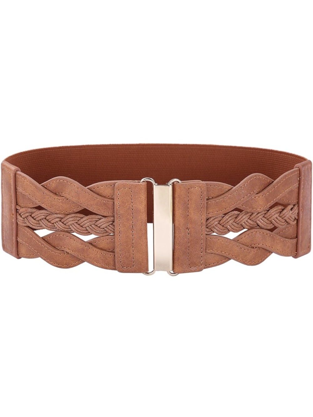 Grace Karin Braided Wide Elastic Waist Belt - Brown